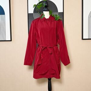 London Fog Red Belted Trench Coat XL Lightweight Rain Jacket